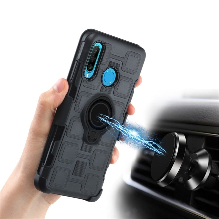 For Huawei P30 Lite 3 In 1 Cube PC + TPU Protective Case with 360 Degrees Rotate Black Ring Holder