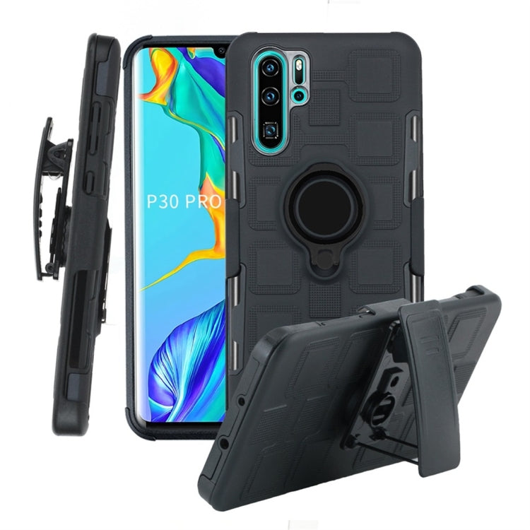 For Huawei P30 Pro 3 In 1 Cube PC + TPU Protective Case with 360 Degrees Rotate Black Ring Holder