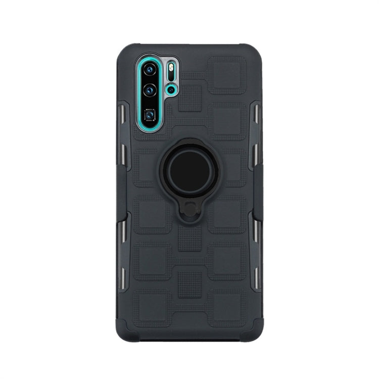 For Huawei P30 Pro 3 In 1 Cube PC + TPU Protective Case with 360 Degrees Rotate Black Ring Holder