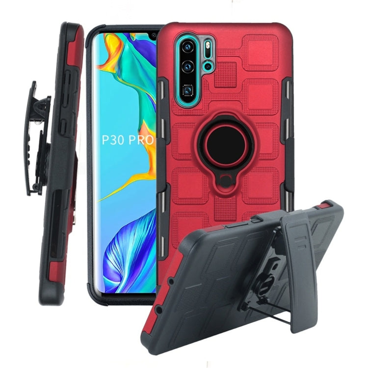 For Huawei P30 Pro 3 In 1 Cube PC + TPU Protective Case with 360 Degrees Rotate Black Ring Holder