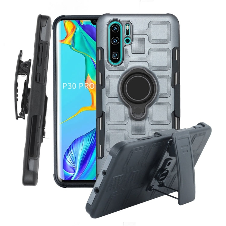 For Huawei P30 Pro 3 In 1 Cube PC + TPU Protective Case with 360 Degrees Rotate Black Ring Holder
