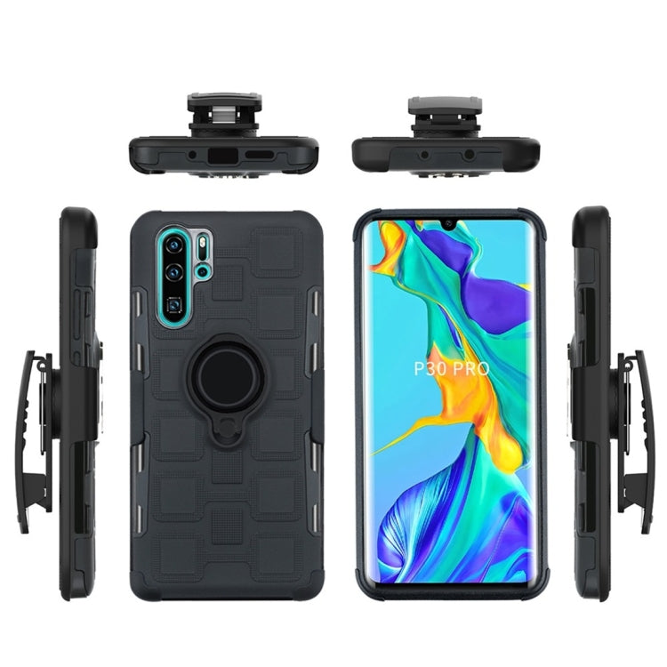 For Huawei P30 Pro 3 In 1 Cube PC + TPU Protective Case with 360 Degrees Rotate Black Ring Holder