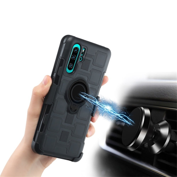 For Huawei P30 Pro 3 In 1 Cube PC + TPU Protective Case with 360 Degrees Rotate Black Ring Holder