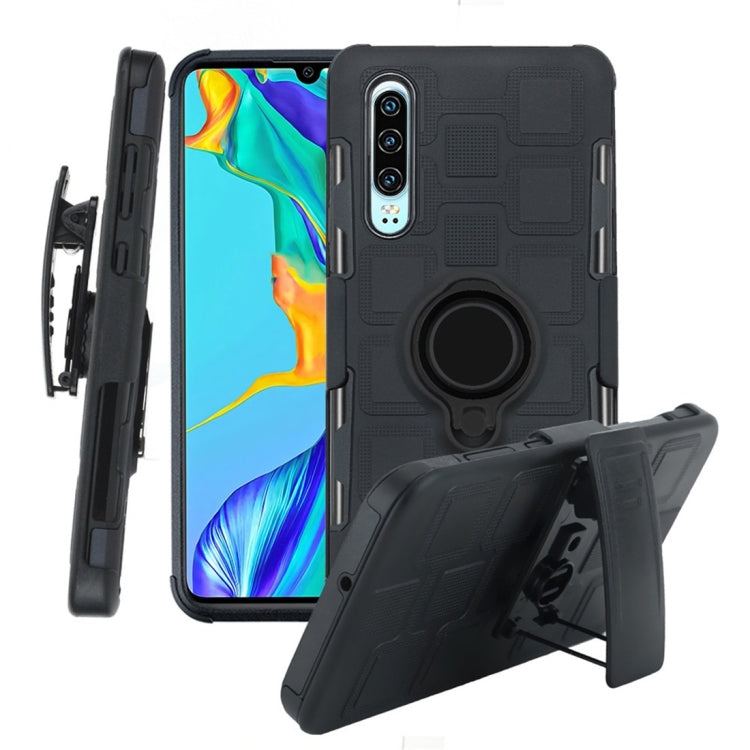 For Huawei P30 3 In 1 Cube PC + TPU Protective Case with 360 Degrees Rotate Black Ring Holder