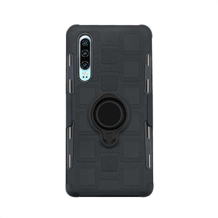 For Huawei P30 3 In 1 Cube PC + TPU Protective Case with 360 Degrees Rotate Black Ring Holder