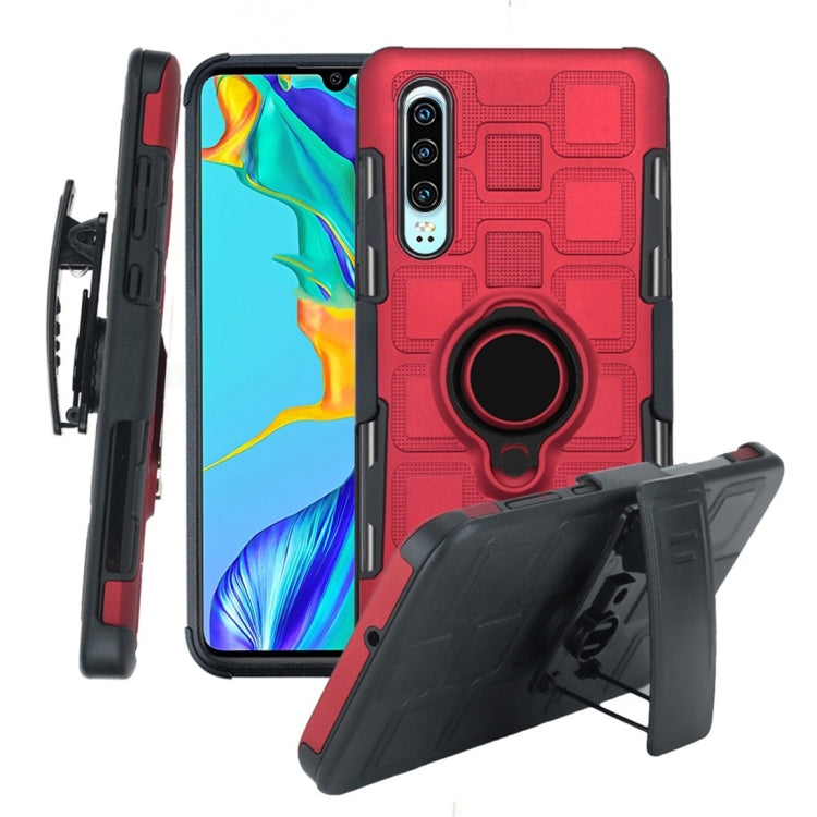 For Huawei P30 3 In 1 Cube PC + TPU Protective Case with 360 Degrees Rotate Black Ring Holder