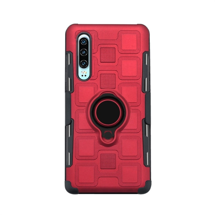 For Huawei P30 3 In 1 Cube PC + TPU Protective Case with 360 Degrees Rotate Black Ring Holder