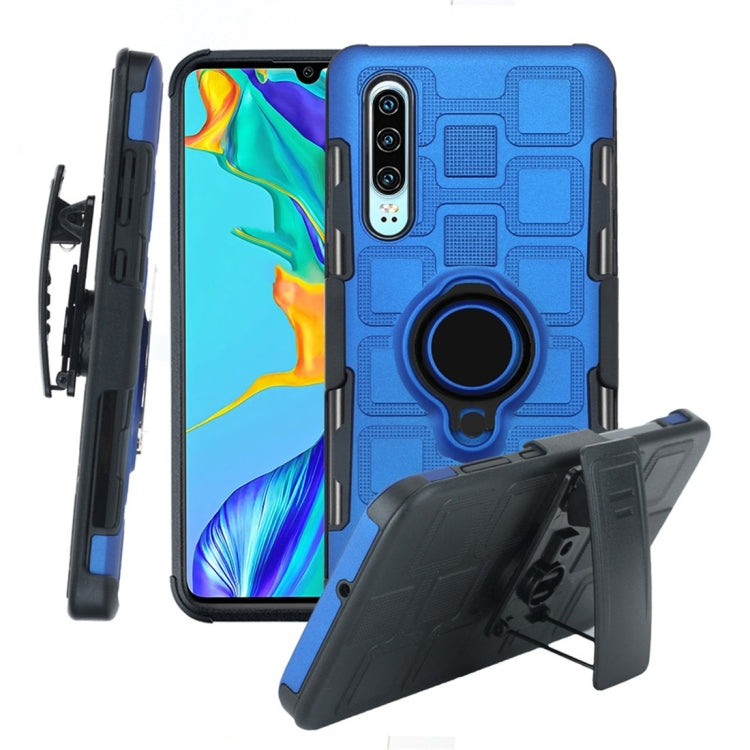 For Huawei P30 3 In 1 Cube PC + TPU Protective Case with 360 Degrees Rotate Black Ring Holder