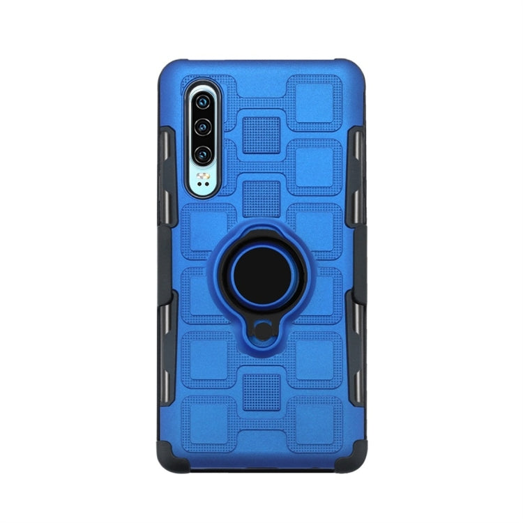 For Huawei P30 3 In 1 Cube PC + TPU Protective Case with 360 Degrees Rotate Black Ring Holder