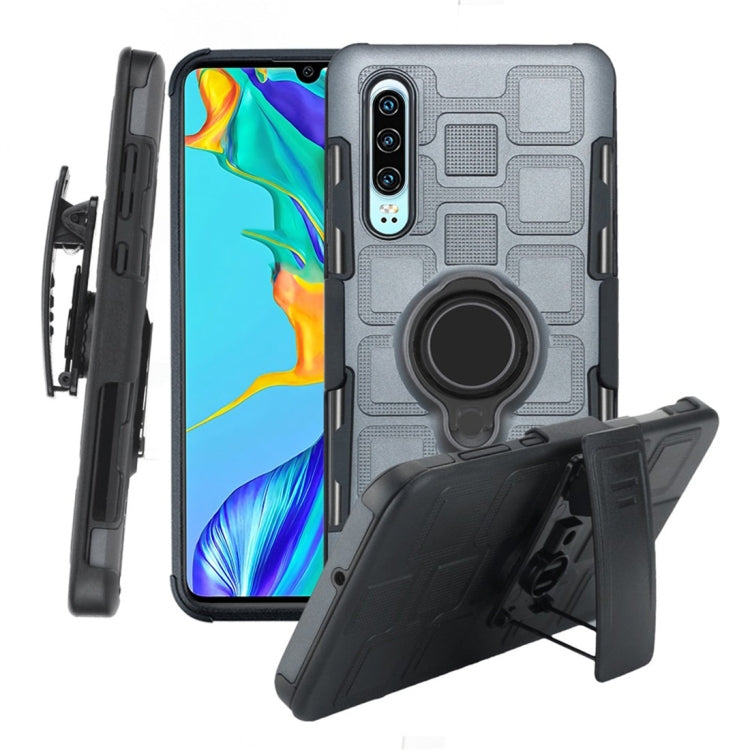 For Huawei P30 3 In 1 Cube PC + TPU Protective Case with 360 Degrees Rotate Black Ring Holder