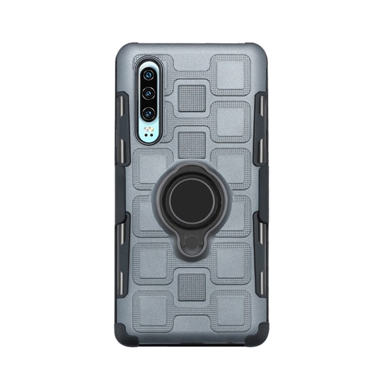 For Huawei P30 3 In 1 Cube PC + TPU Protective Case with 360 Degrees Rotate Black Ring Holder