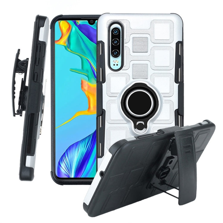 For Huawei P30 3 In 1 Cube PC + TPU Protective Case with 360 Degrees Rotate Black Ring Holder