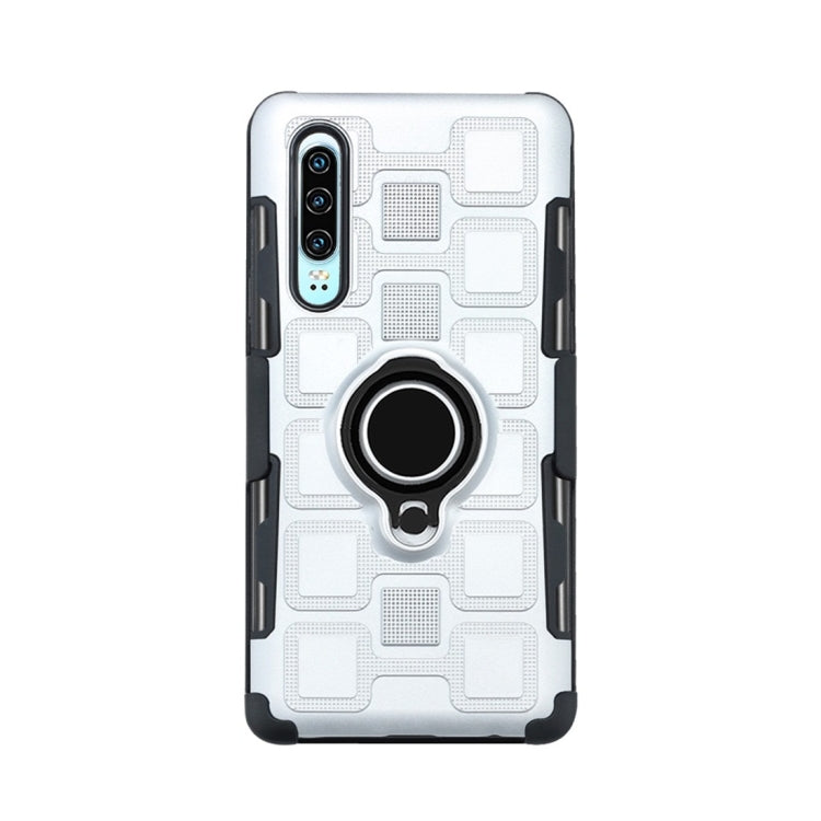 For Huawei P30 3 In 1 Cube PC + TPU Protective Case with 360 Degrees Rotate Black Ring Holder