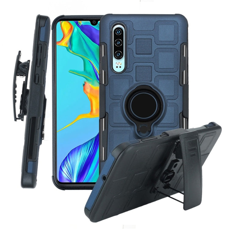 For Huawei P30 3 In 1 Cube PC + TPU Protective Case with 360 Degrees Rotate Black Ring Holder