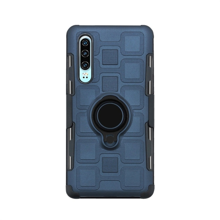 For Huawei P30 3 In 1 Cube PC + TPU Protective Case with 360 Degrees Rotate Black Ring Holder