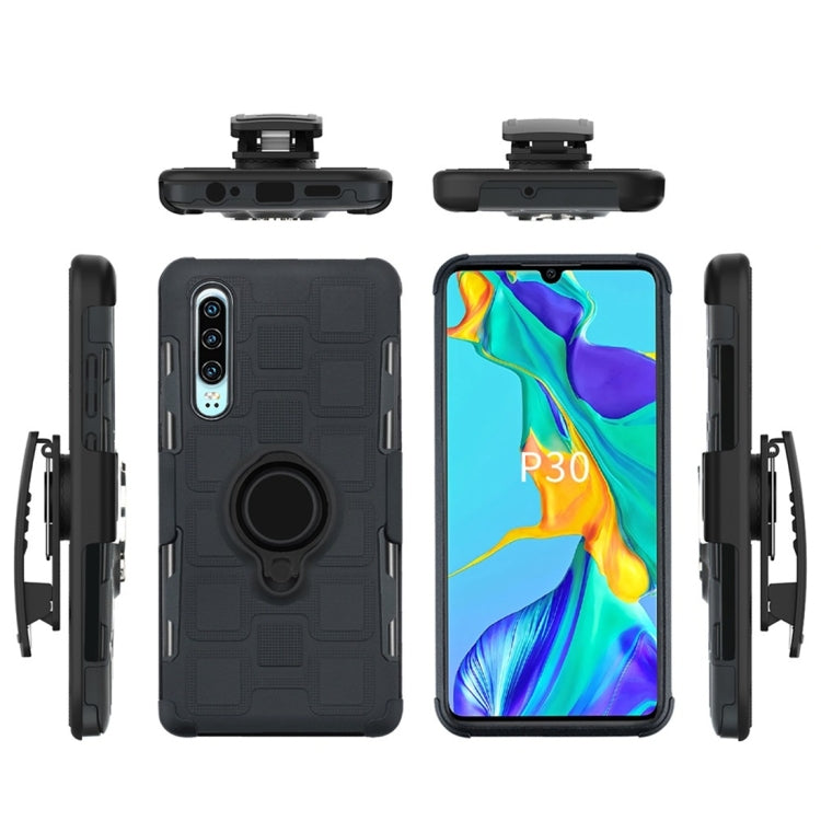 For Huawei P30 3 In 1 Cube PC + TPU Protective Case with 360 Degrees Rotate Black Ring Holder