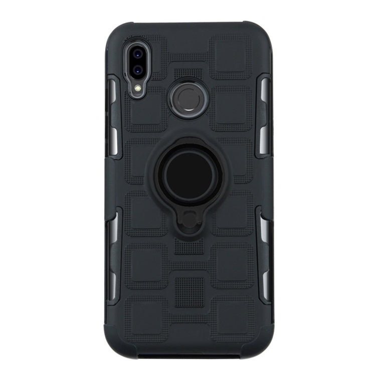 For Huawei P Smart (2019) 3 In 1 Cube PC + TPU Protective Case with 360 Degrees Rotate Black Ring Holder