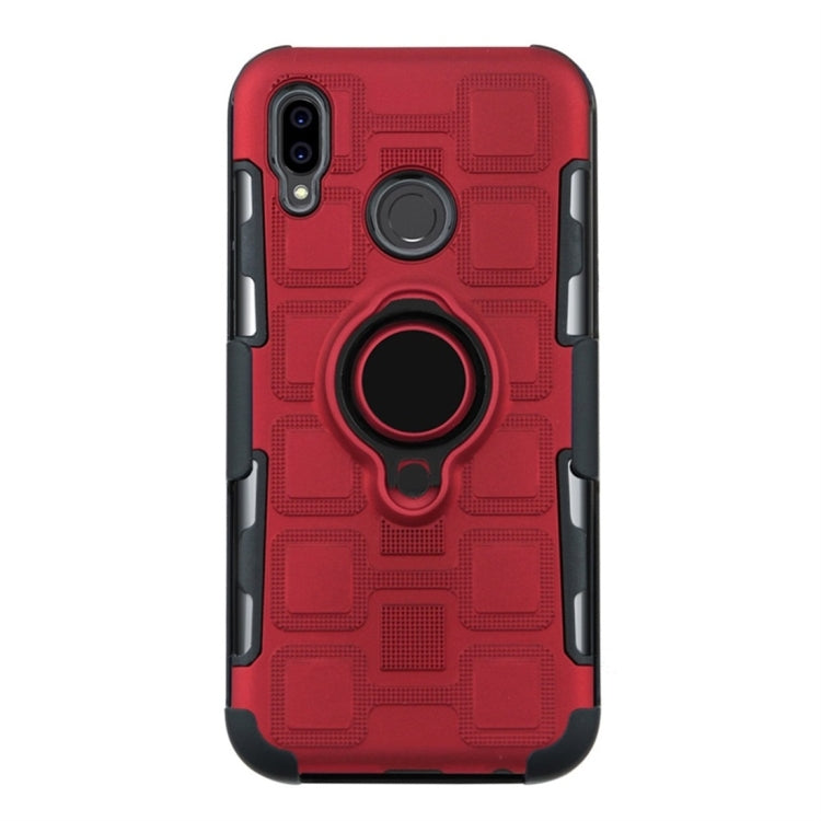 For Huawei P Smart (2019) 3 In 1 Cube PC + TPU Protective Case with 360 Degrees Rotate Black Ring Holder