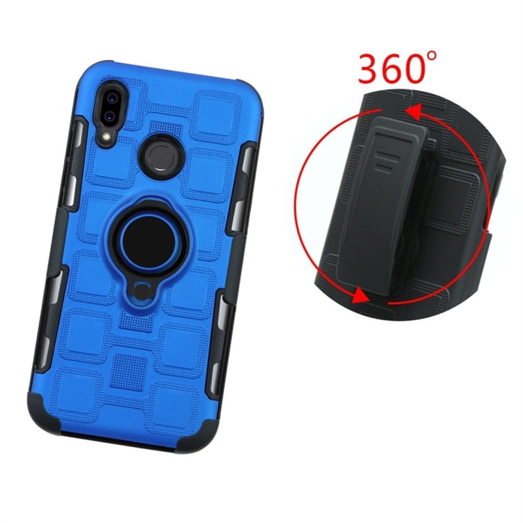 For Huawei P Smart (2019) 3 In 1 Cube PC + TPU Protective Case with 360 Degrees Rotate Black Ring Holder