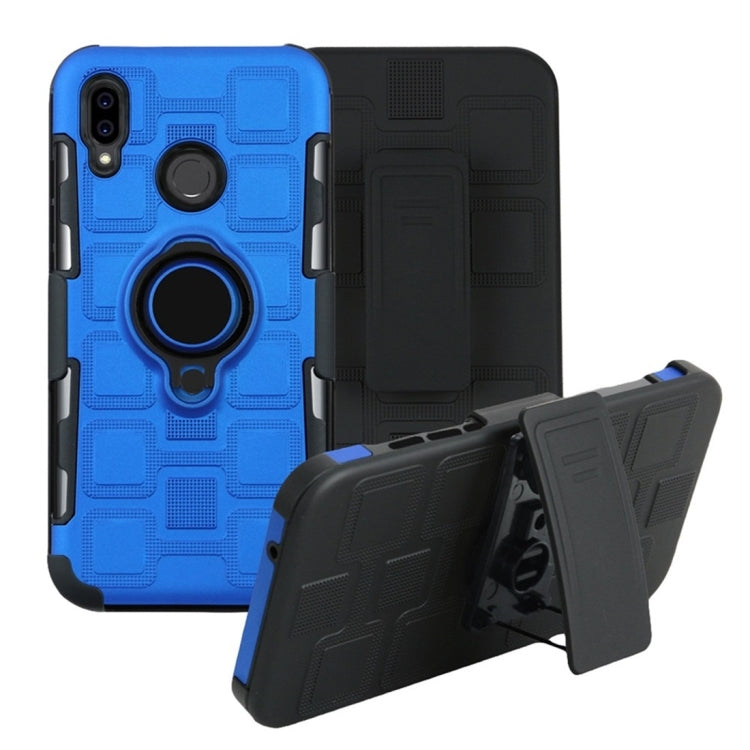 For Huawei P Smart (2019) 3 In 1 Cube PC + TPU Protective Case with 360 Degrees Rotate Black Ring Holder