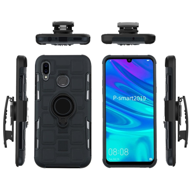 For Huawei P Smart (2019) 3 In 1 Cube PC + TPU Protective Case with 360 Degrees Rotate Black Ring Holder