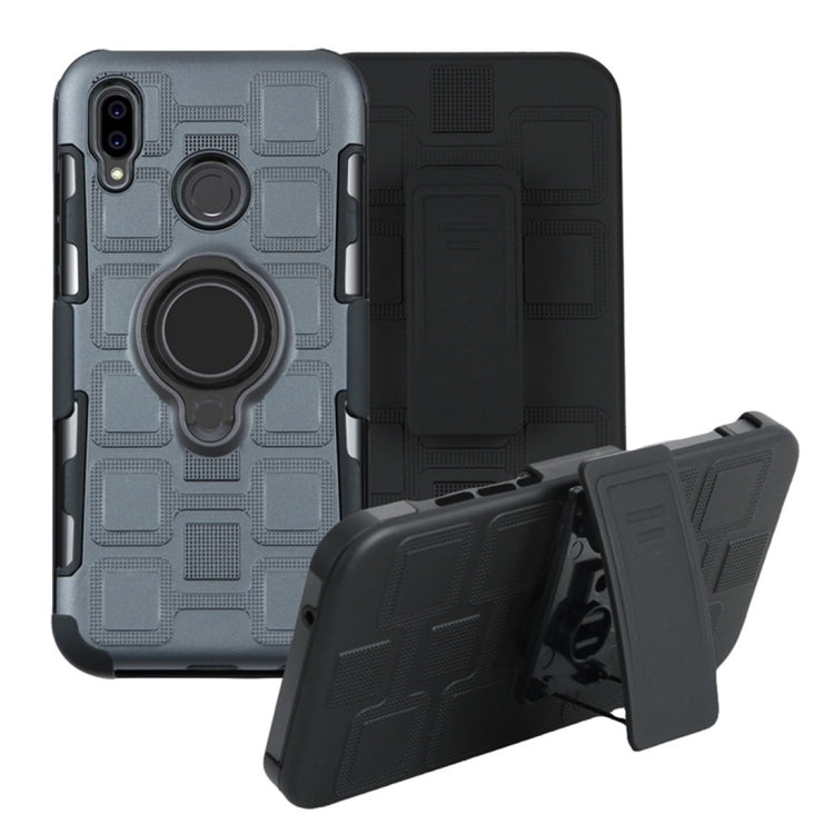 For Huawei P Smart (2019) 3 In 1 Cube PC + TPU Protective Case with 360 Degrees Rotate Black Ring Holder