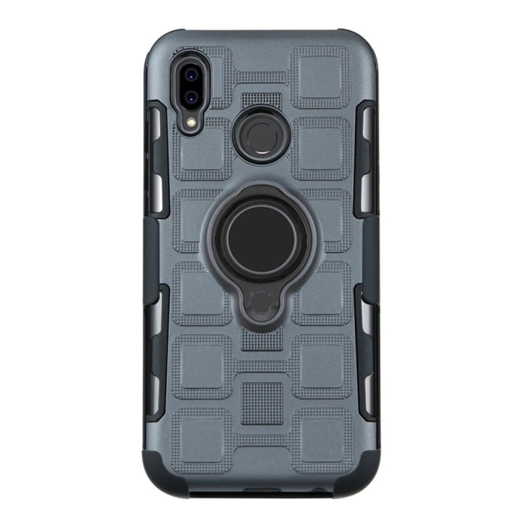 For Huawei P Smart (2019) 3 In 1 Cube PC + TPU Protective Case with 360 Degrees Rotate Black Ring Holder