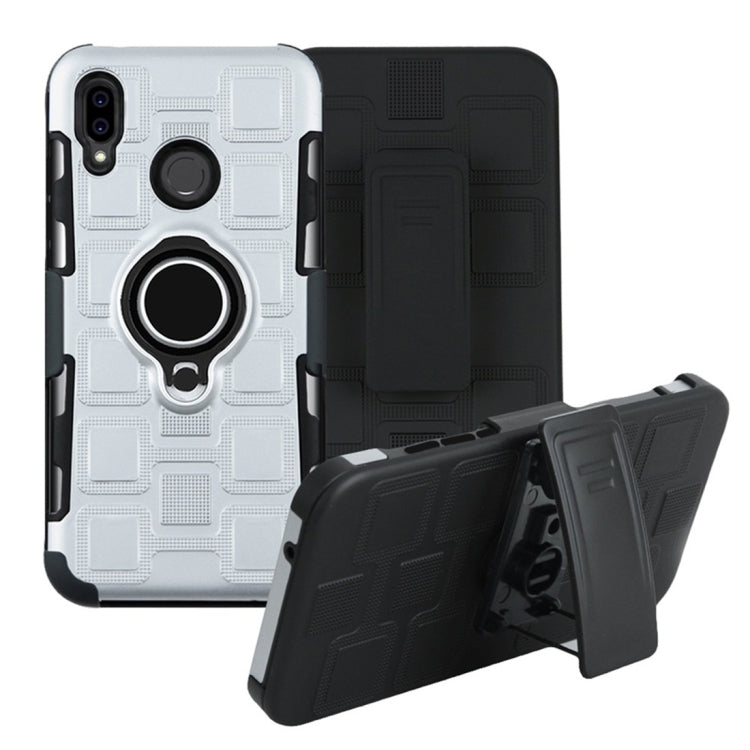 For Huawei P Smart (2019) 3 In 1 Cube PC + TPU Protective Case with 360 Degrees Rotate Black Ring Holder
