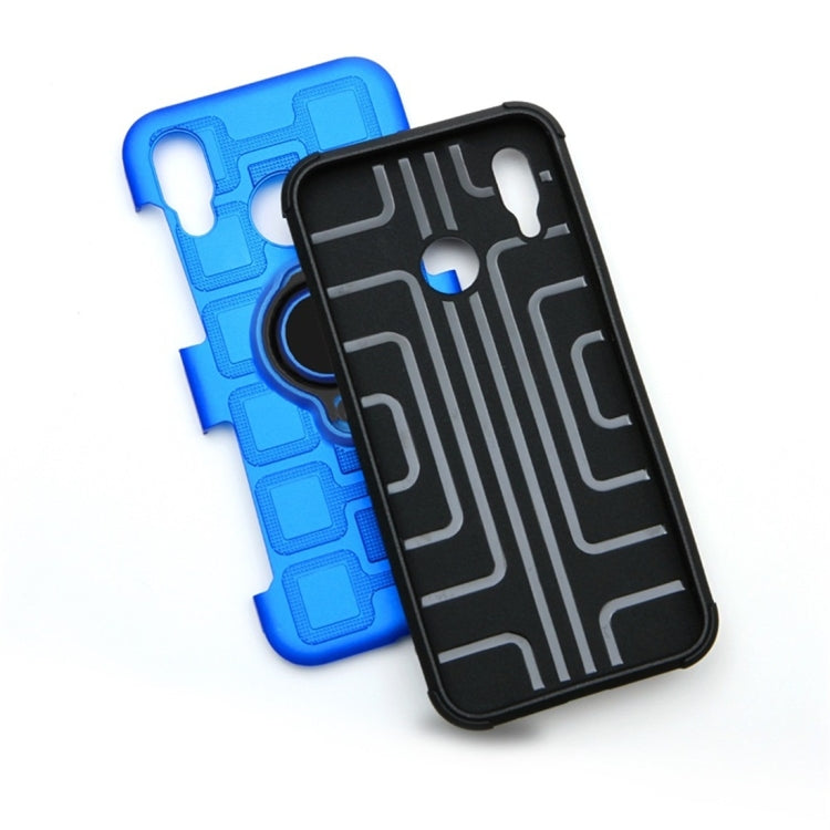 For Huawei P Smart (2019) 3 In 1 Cube PC + TPU Protective Case with 360 Degrees Rotate Black Ring Holder