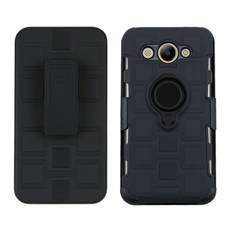 For Huawei Y3 (2017) 3 In 1 Cube PC + TPU Protective Case with 360 Degrees Rotate Black Ring Holder