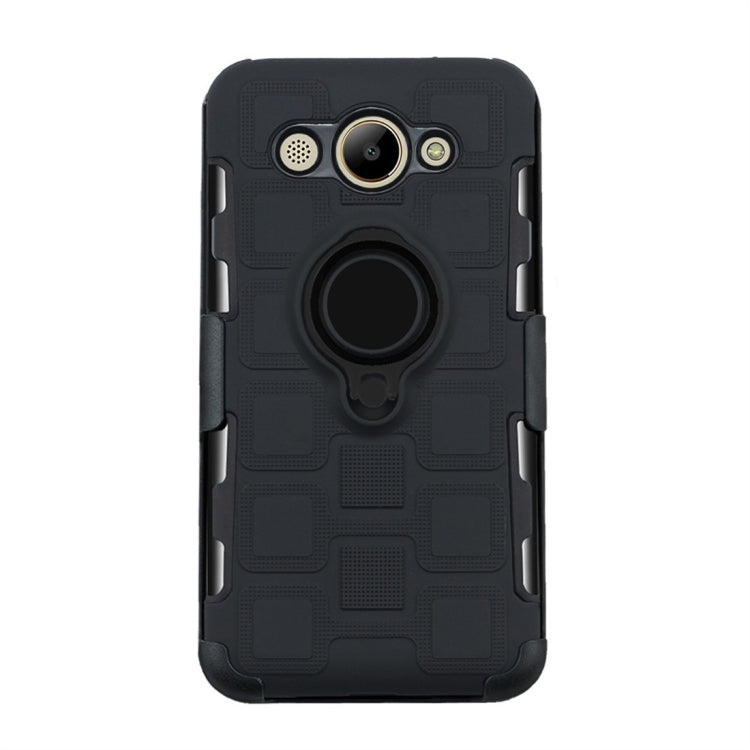 For Huawei Y3 (2017) 3 In 1 Cube PC + TPU Protective Case with 360 Degrees Rotate Black Ring Holder