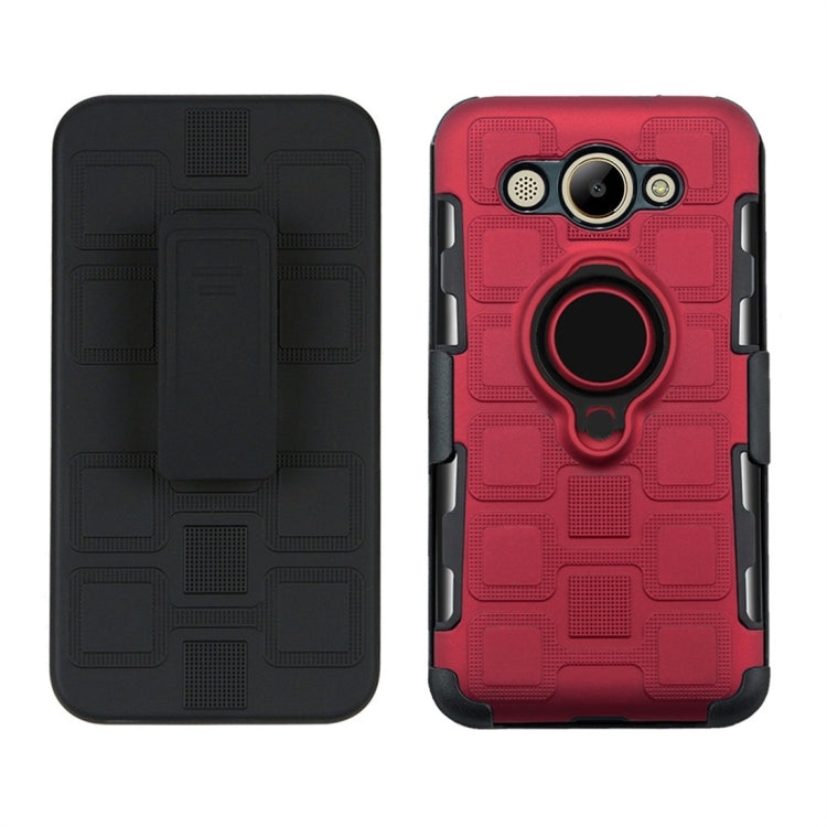 For Huawei Y3 (2017) 3 In 1 Cube PC + TPU Protective Case with 360 Degrees Rotate Black Ring Holder