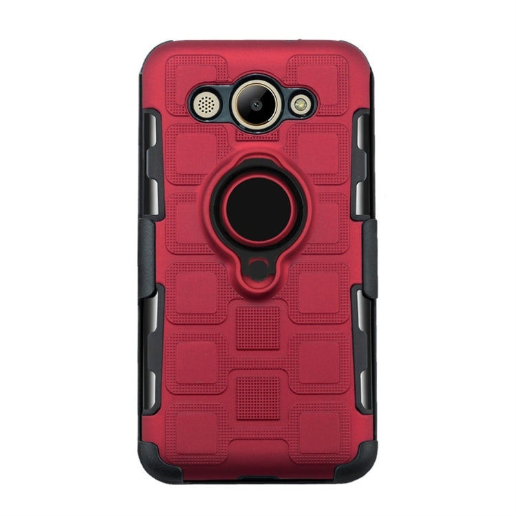 For Huawei Y3 (2017) 3 In 1 Cube PC + TPU Protective Case with 360 Degrees Rotate Black Ring Holder