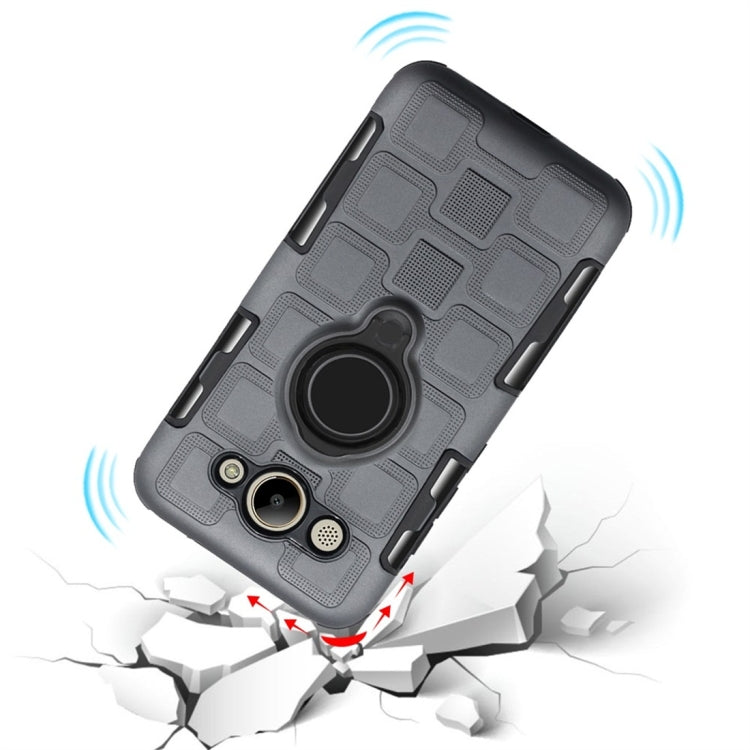 For Huawei Y3 (2017) 3 In 1 Cube PC + TPU Protective Case with 360 Degrees Rotate Black Ring Holder