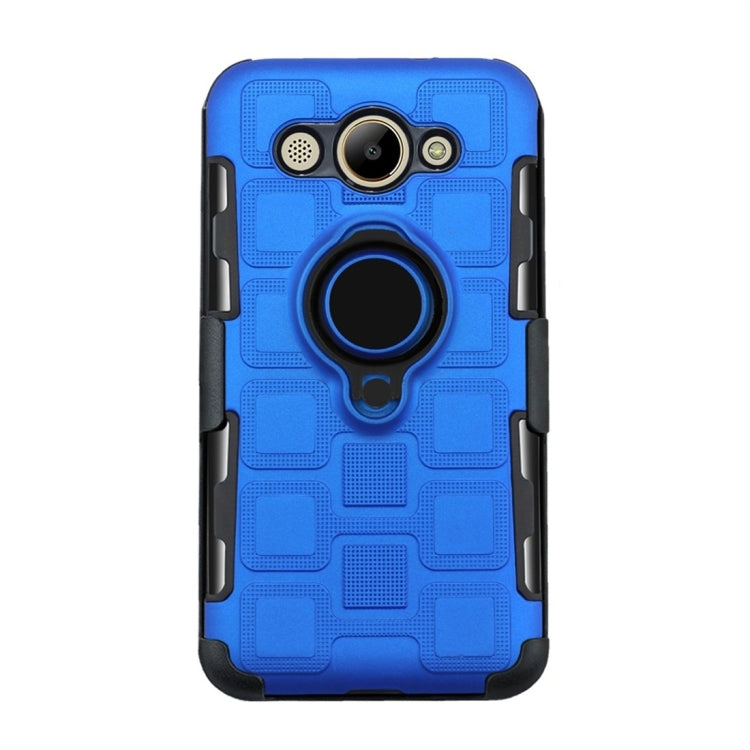 For Huawei Y3 (2017) 3 In 1 Cube PC + TPU Protective Case with 360 Degrees Rotate Black Ring Holder