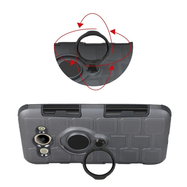 For Huawei Y3 (2017) 3 In 1 Cube PC + TPU Protective Case with 360 Degrees Rotate Black Ring Holder