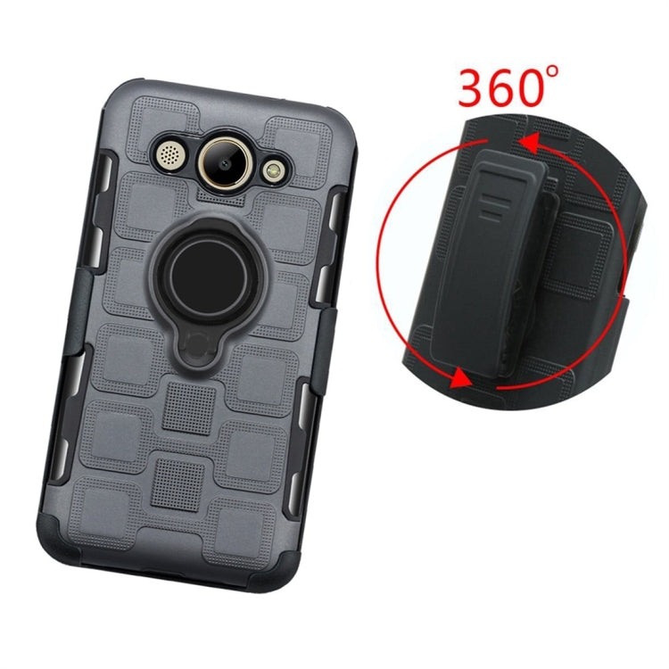 For Huawei Y3 (2017) 3 In 1 Cube PC + TPU Protective Case with 360 Degrees Rotate Black Ring Holder