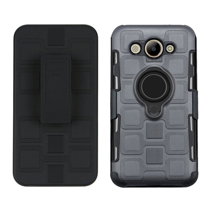 For Huawei Y3 (2017) 3 In 1 Cube PC + TPU Protective Case with 360 Degrees Rotate Black Ring Holder
