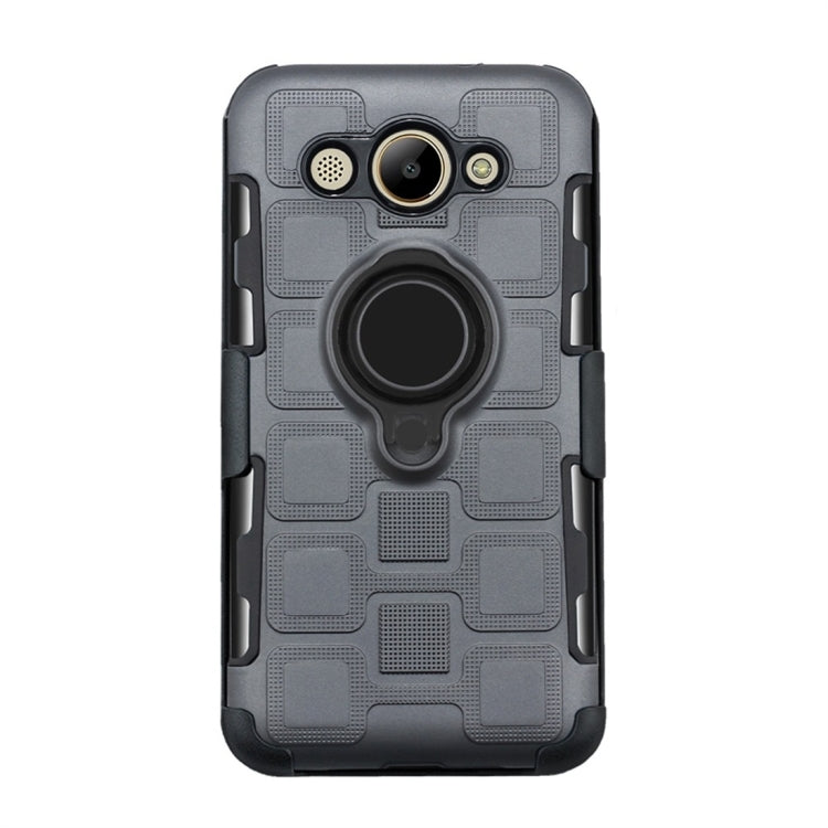 For Huawei Y3 (2017) 3 In 1 Cube PC + TPU Protective Case with 360 Degrees Rotate Black Ring Holder
