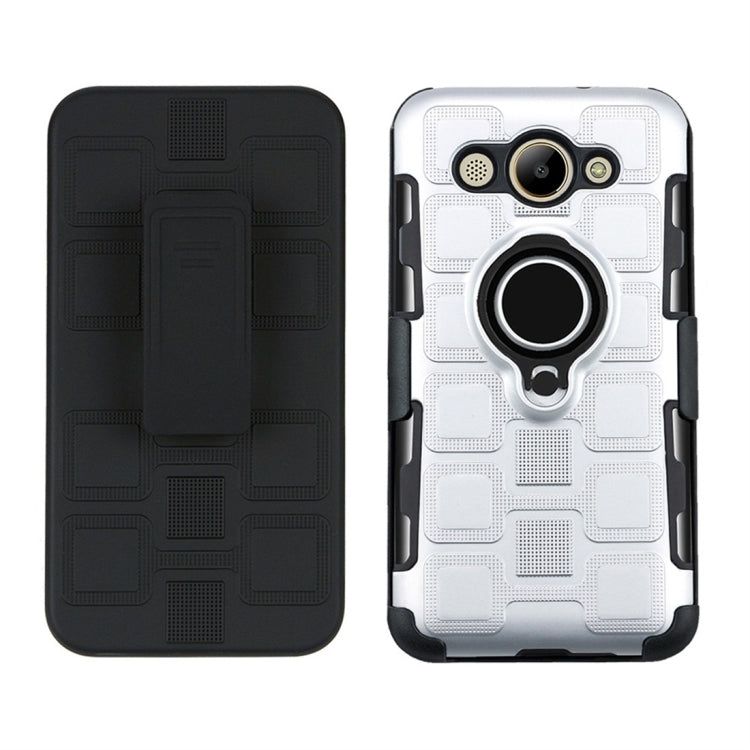 For Huawei Y3 (2017) 3 In 1 Cube PC + TPU Protective Case with 360 Degrees Rotate Black Ring Holder