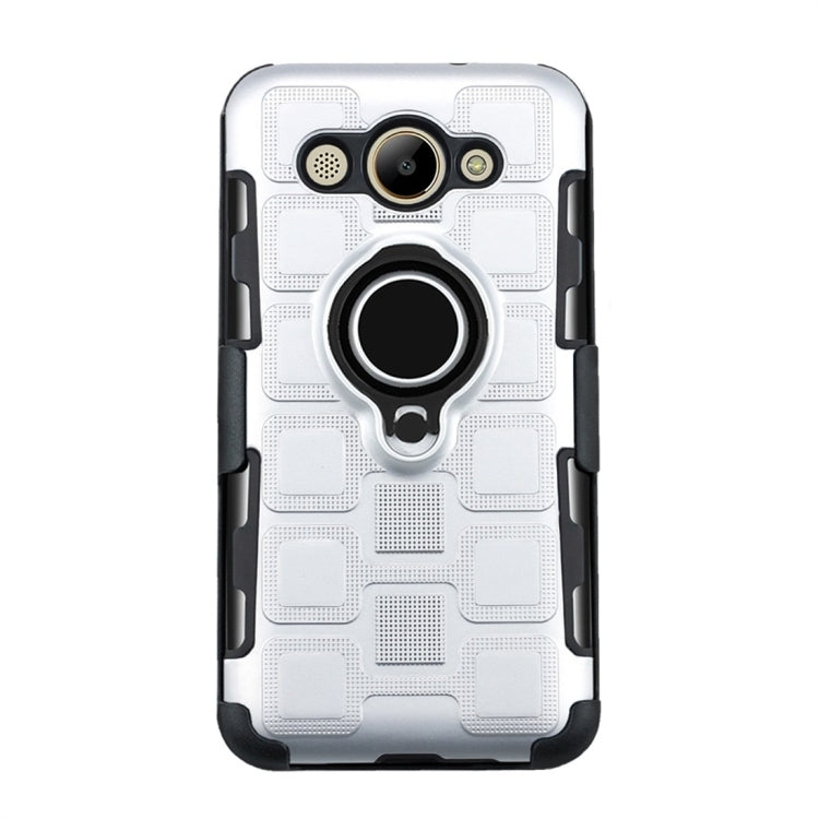 For Huawei Y3 (2017) 3 In 1 Cube PC + TPU Protective Case with 360 Degrees Rotate Black Ring Holder