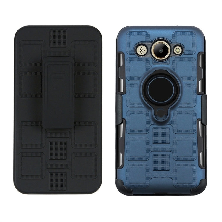 For Huawei Y3 (2017) 3 In 1 Cube PC + TPU Protective Case with 360 Degrees Rotate Black Ring Holder