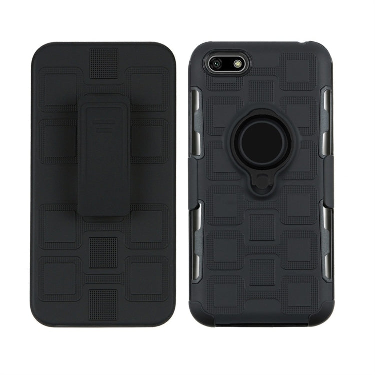 For Huawei Y5 Prime (2018) 3 In 1 Cube PC + TPU Protective Case with 360 Degrees Rotate Black Ring Holder