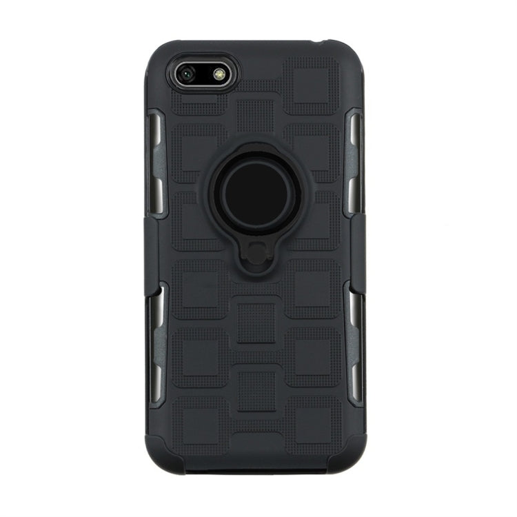 For Huawei Y5 Prime (2018) 3 In 1 Cube PC + TPU Protective Case with 360 Degrees Rotate Black Ring Holder