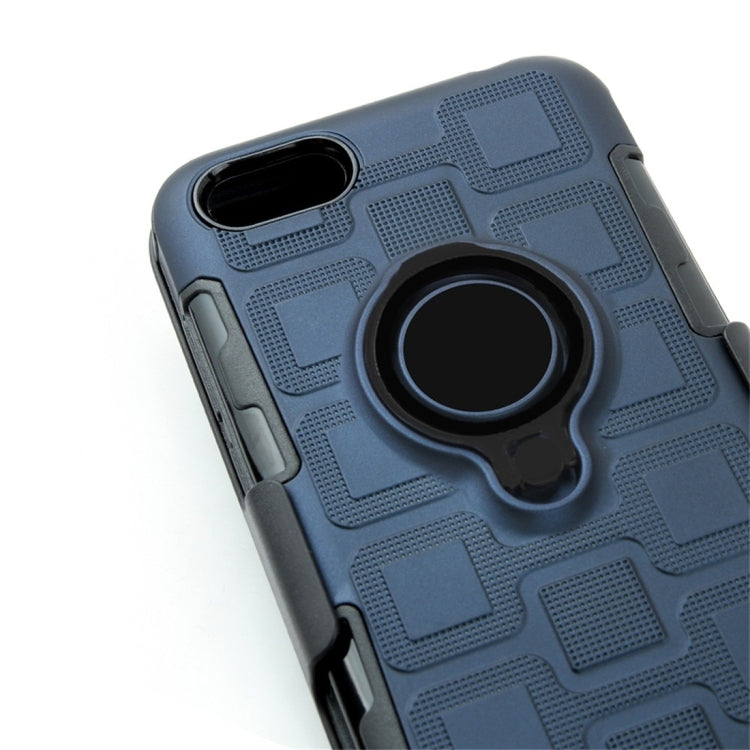 For Huawei Y5 Prime (2018) 3 In 1 Cube PC + TPU Protective Case with 360 Degrees Rotate Black Ring Holder