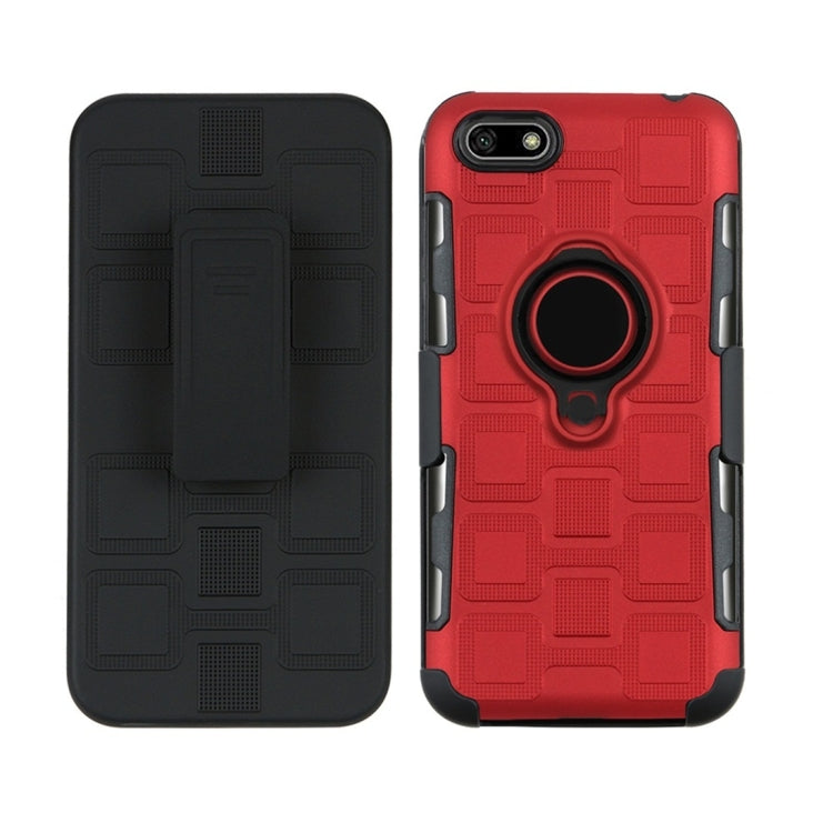 For Huawei Y5 Prime (2018) 3 In 1 Cube PC + TPU Protective Case with 360 Degrees Rotate Black Ring Holder
