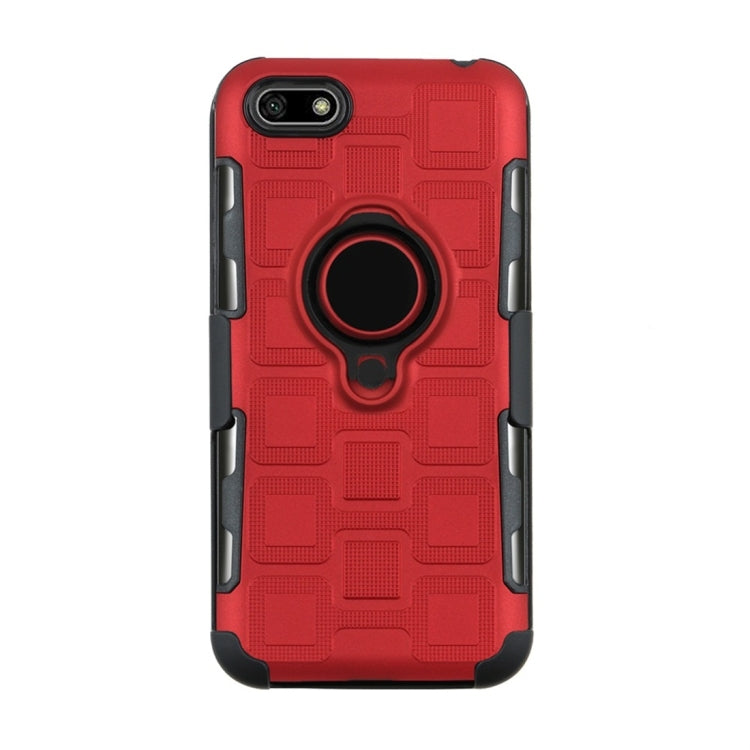 For Huawei Y5 Prime (2018) 3 In 1 Cube PC + TPU Protective Case with 360 Degrees Rotate Black Ring Holder