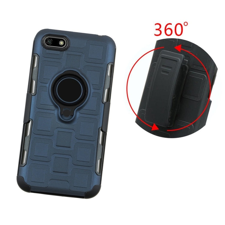 For Huawei Y5 Prime (2018) 3 In 1 Cube PC + TPU Protective Case with 360 Degrees Rotate Black Ring Holder