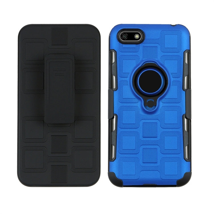 For Huawei Y5 Prime (2018) 3 In 1 Cube PC + TPU Protective Case with 360 Degrees Rotate Black Ring Holder