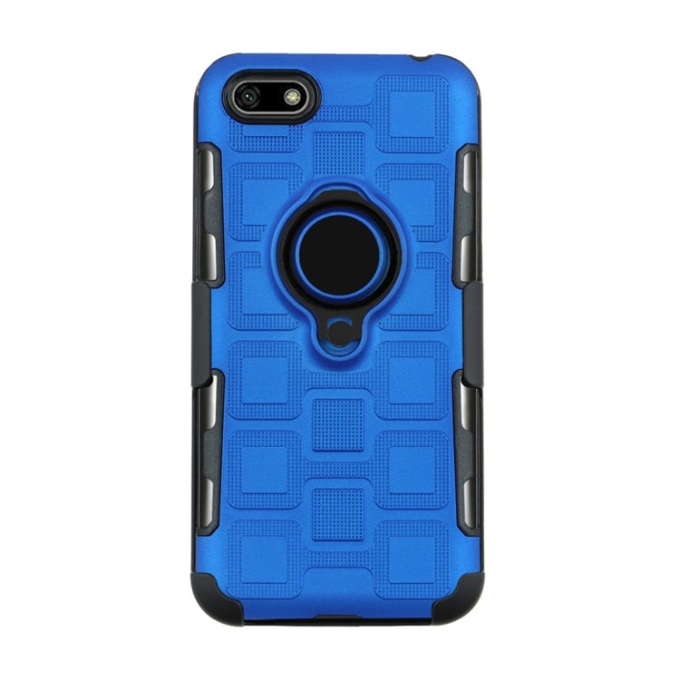 For Huawei Y5 Prime (2018) 3 In 1 Cube PC + TPU Protective Case with 360 Degrees Rotate Black Ring Holder